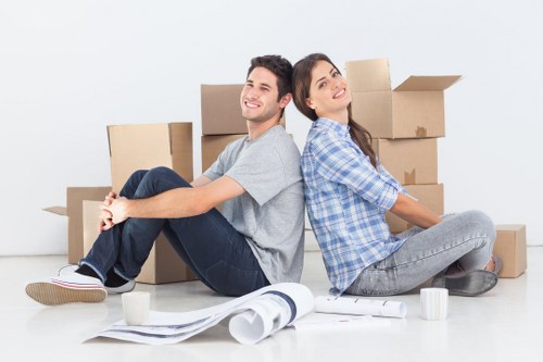 Packed boxes and furniture prepared for temporary storage