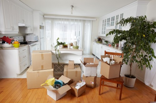 Moving day preparation for house removals in Downham with a van and boxes
