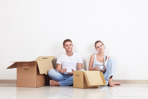 Packed furniture and boxes ready for removals in Downham